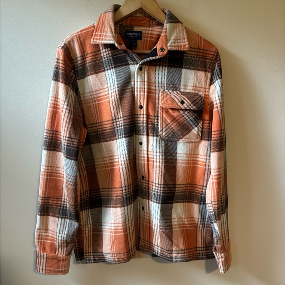 Arizona Jean Company Orange and White Casual Button Flannel - Picture 1 of 9